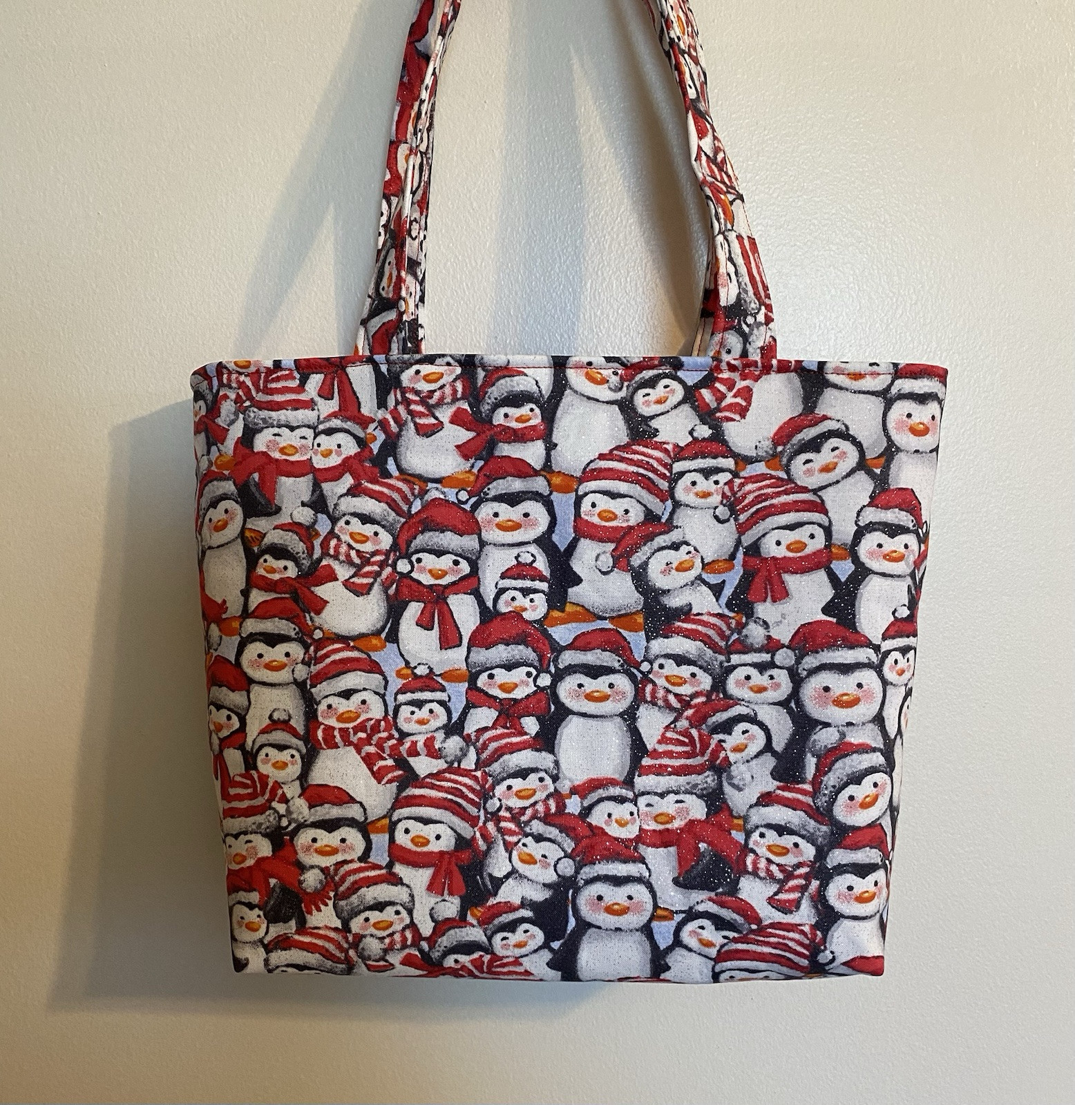 Handmade Christmas Penguins With Glitter Tote Bag Purse