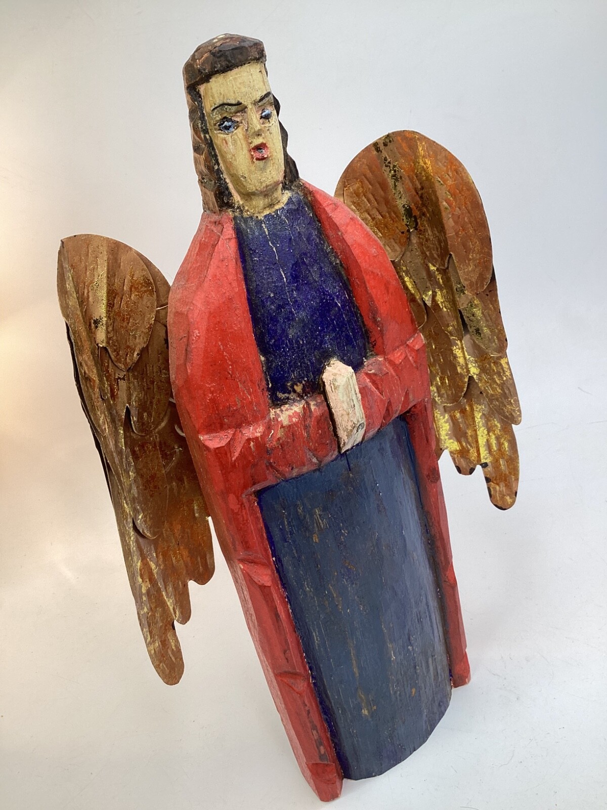 15” Mexico Hand Carved Wood Statue Santos Praying Angel (K3)