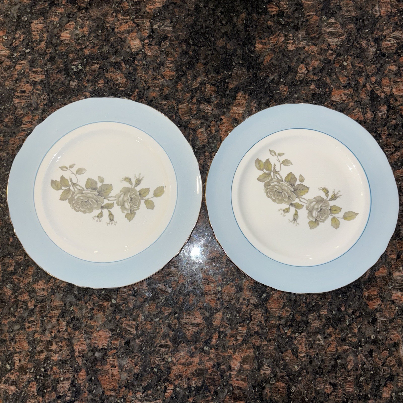 Crown Staffordshire Gray Blossoms 2 Salad Plates Vintage Bone China England Crown Staffordshire Gray Blossoms 2 Salad Plates Vintage Bone China England