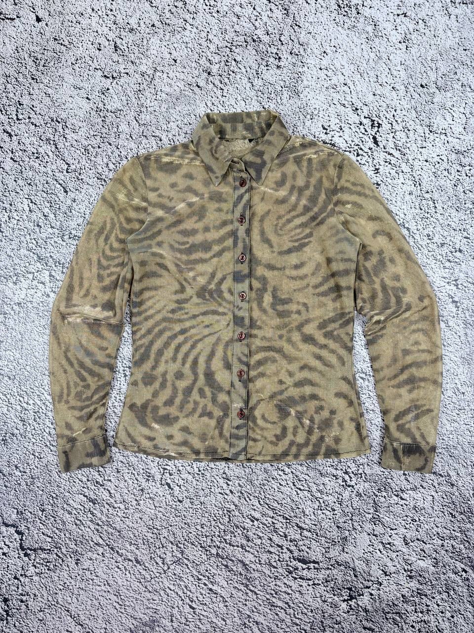 Vintage Y2K Sheer Mesh Zebra Print Glitter Shirt