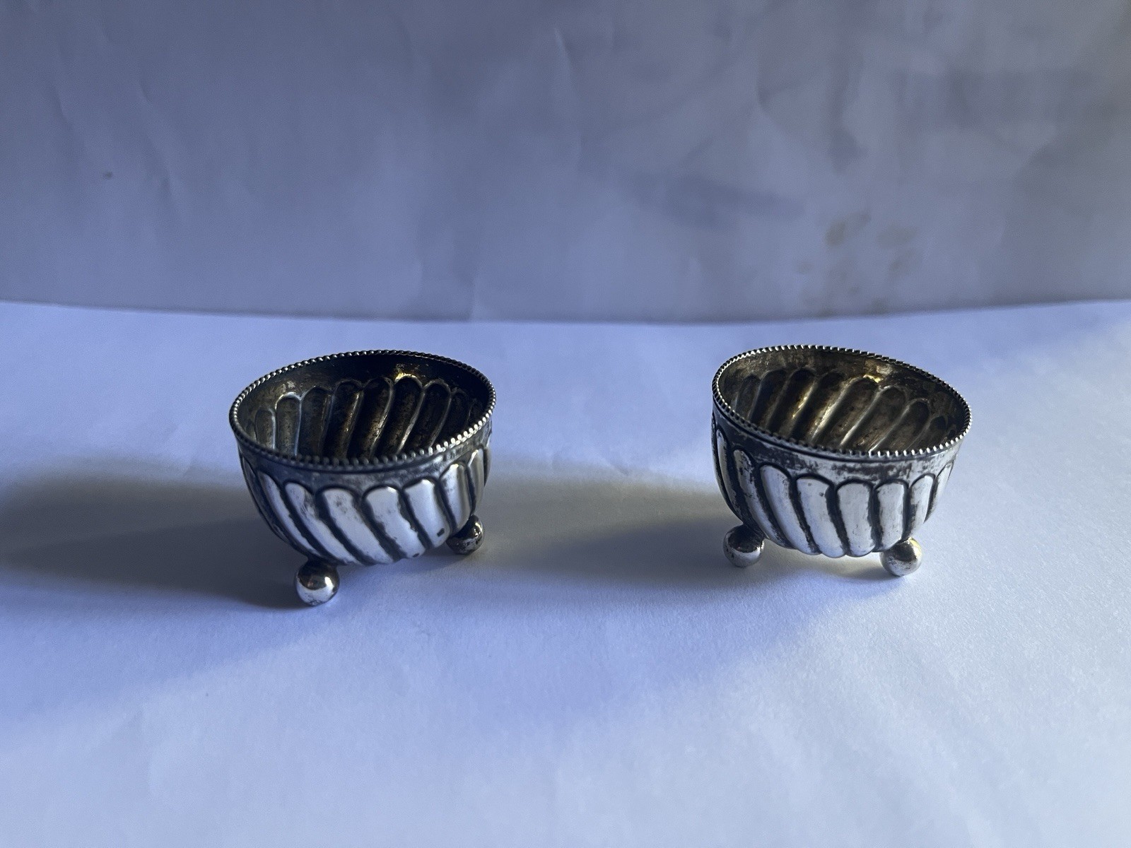 Pair of Antique Solid Silver Salt Cellars Hallmarked Pair of Antique Solid Silver Salt Cellars Hallmarked
