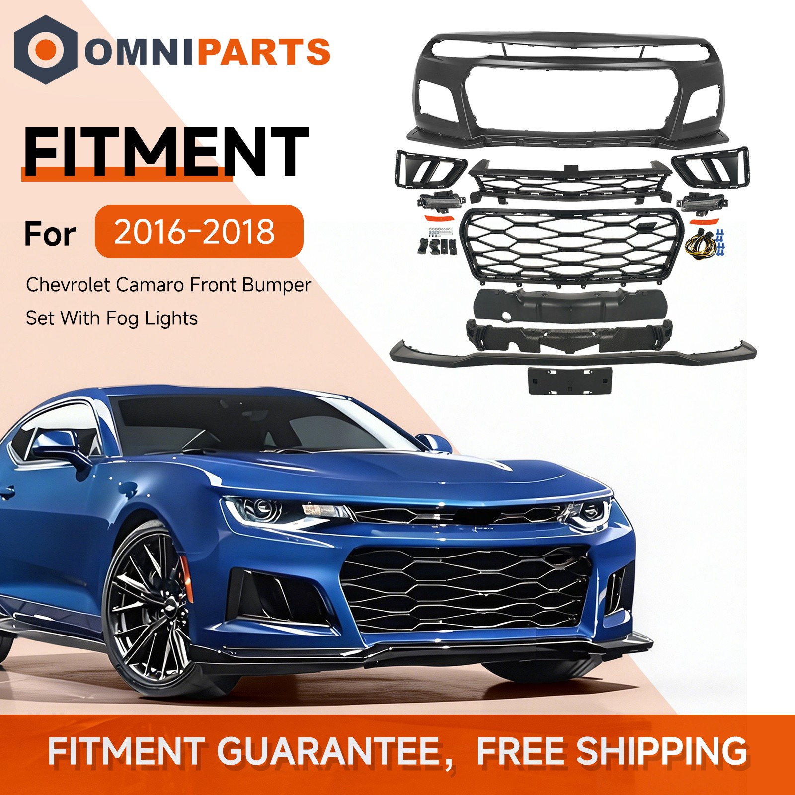 Fit 2016-2018 Chevy Chevrolet Camaro ZL1 Style Front Bumper Kit W/ DRL Fog Light
