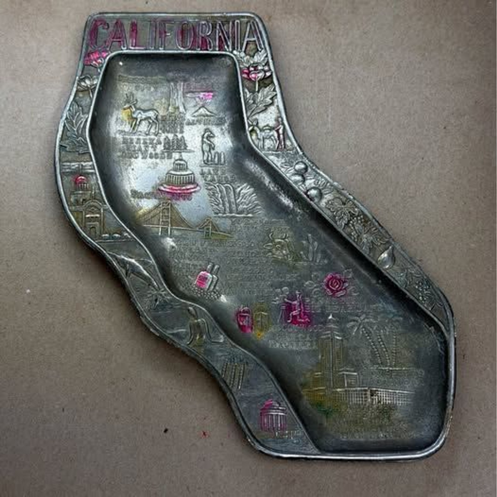 Vintage Made in Japan California State Map Souvenir Tray – Metal Trinket Dish Vintage Made in Japan California State Map Souvenir Tray – Metal Trinket Dish