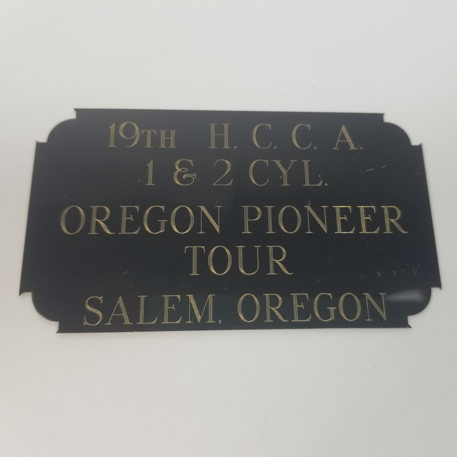 19th HCCA 1 & 2 Cylinder Oregon Pioneer Tour Salem OR Club Badge Plaque Emblem