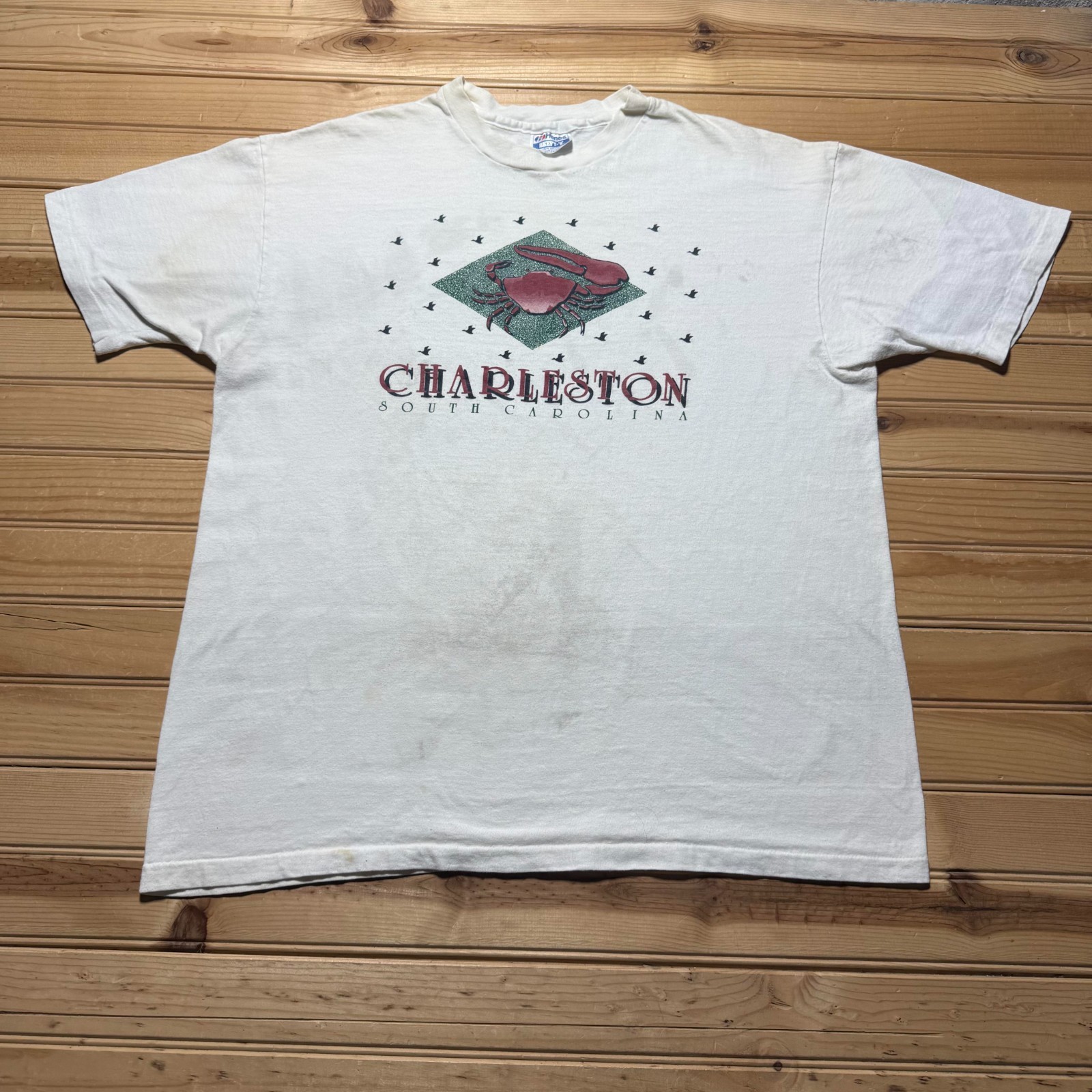 Vintage 90s Hanes Charleston South Carolina Crab Birds Souvenir T-Shirt USA - XL