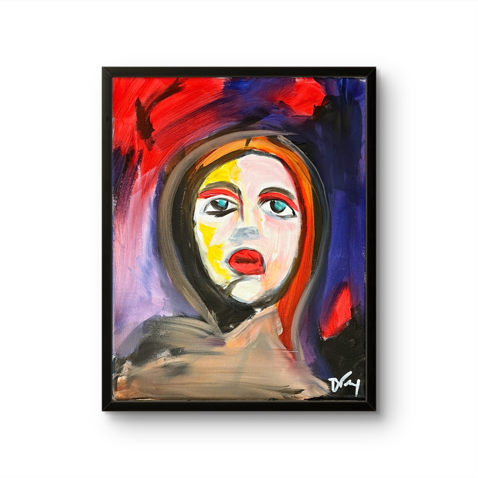 B.Perry Original 14x11 Expressionist Colorful Expressive Female Portrait