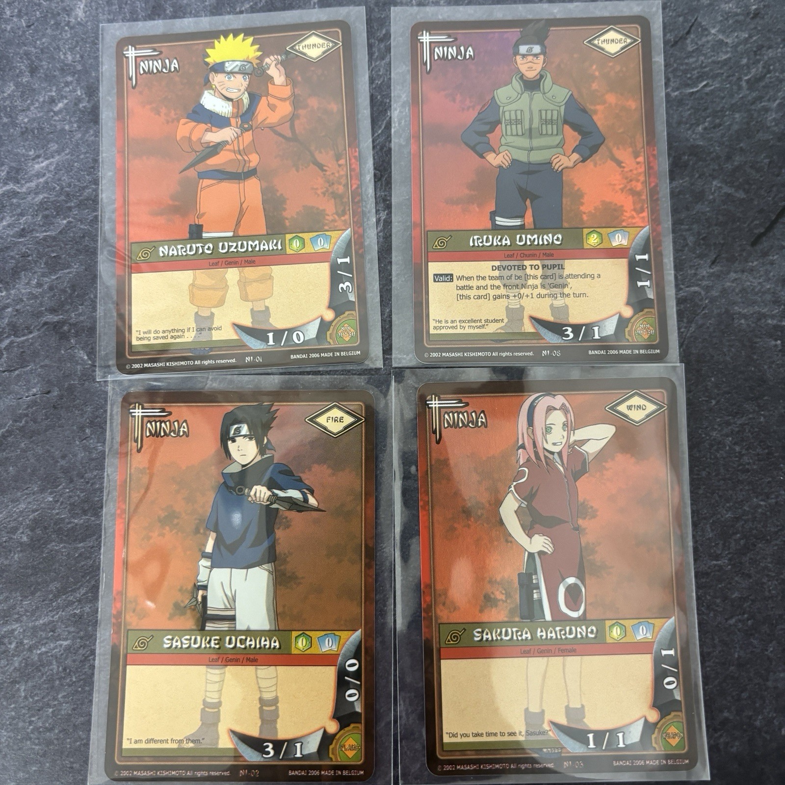 Bandai Naruto Card Game Naruto Sasuke Sakura Iruka Super Rare Foil 2006 English