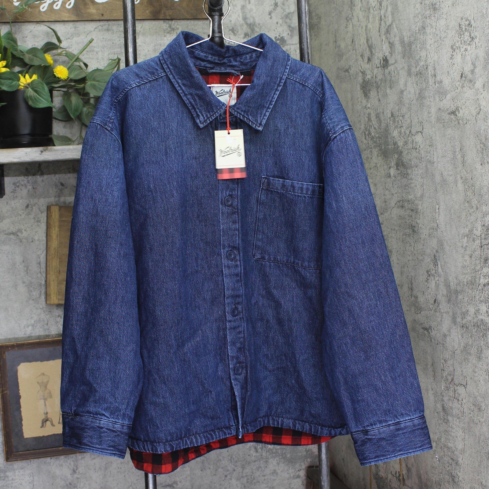 Woolrich X TGT Heavyweight Flannel-Lined Denim Shacket Jacket 94612514 Blue XL