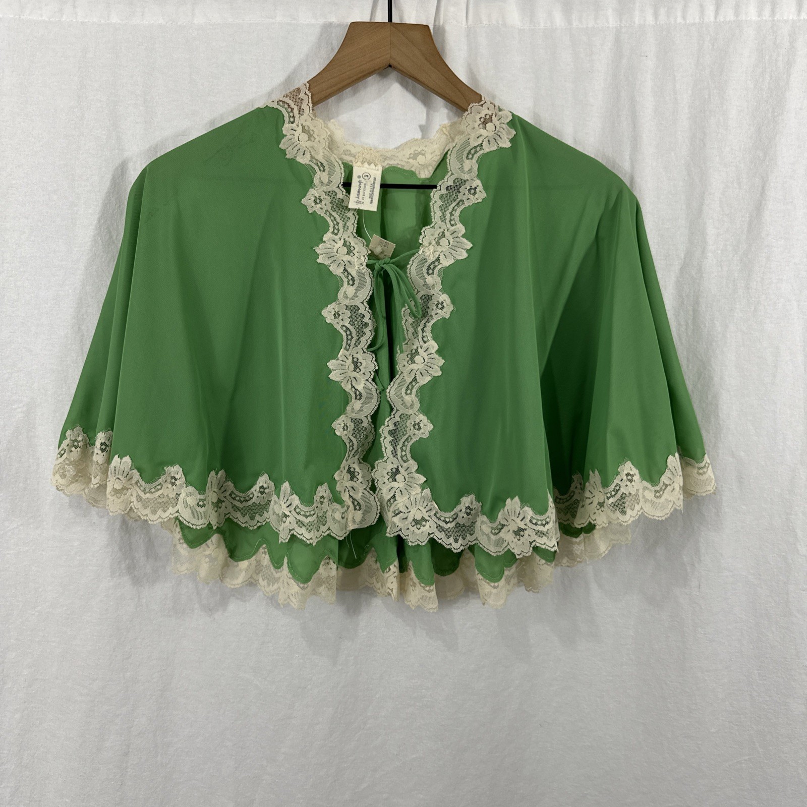 Aristocraft By Superior Vintage Green Lace Trim Peignoir Capelet Womens Sz S