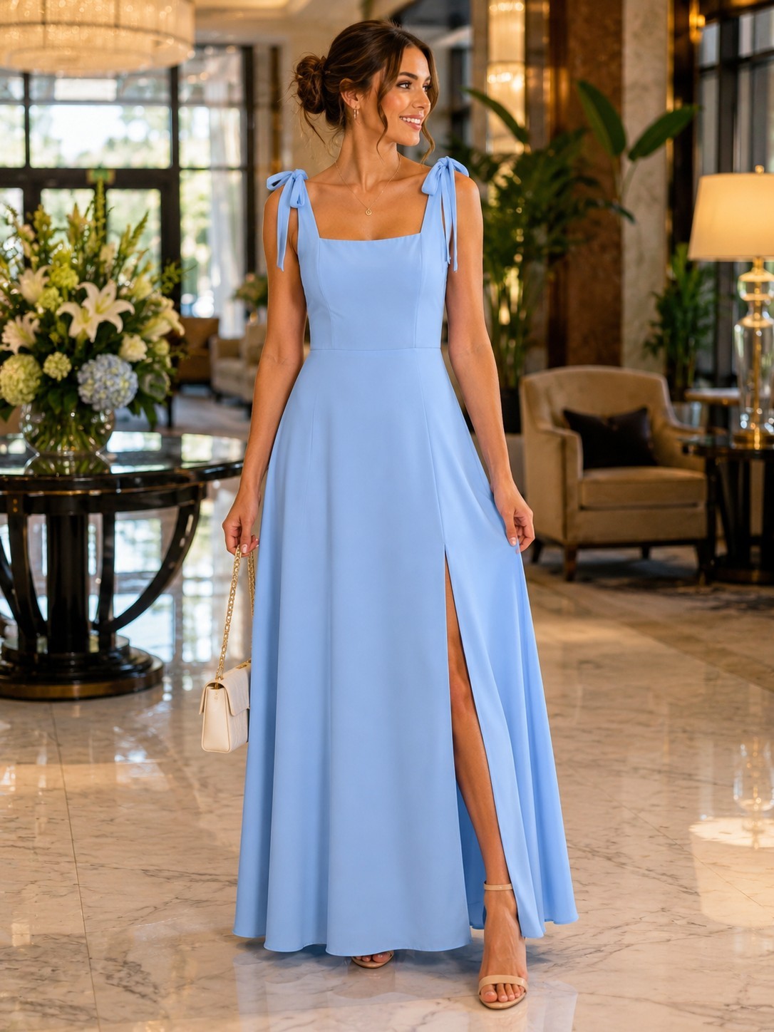 Lulus Size Large Love Me Forever Blue Tie Strap Square Neck Side Slit Maxi Dress Lulus Size Large Love Me Forever Blue Tie Strap Square Neck Side Slit Maxi Dress