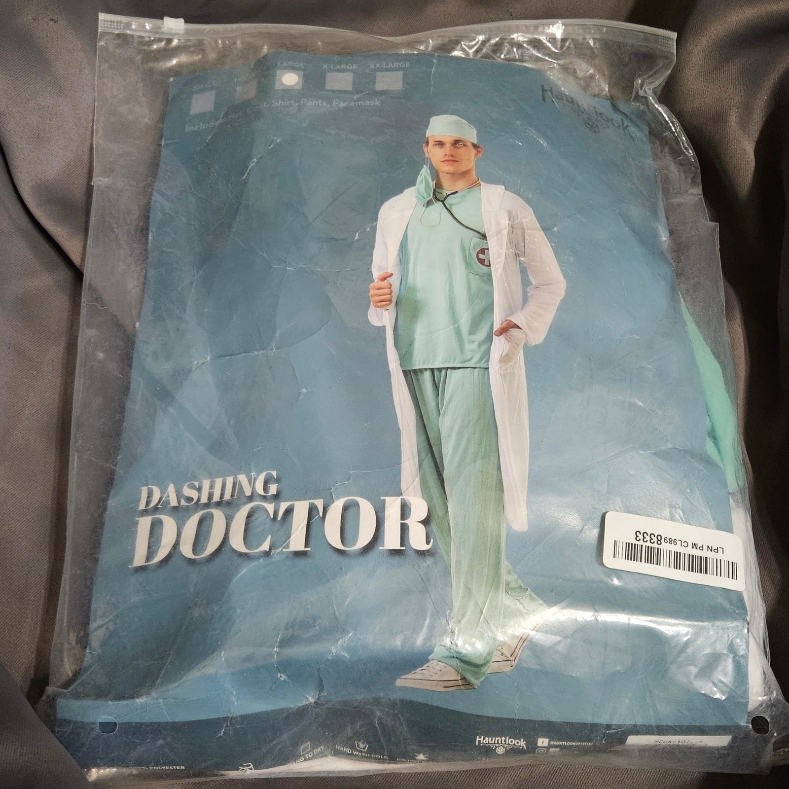 Dashing Doctor Men Halloween Costume Set Large Lab Coat Scrub Hat Mask Hauntlook