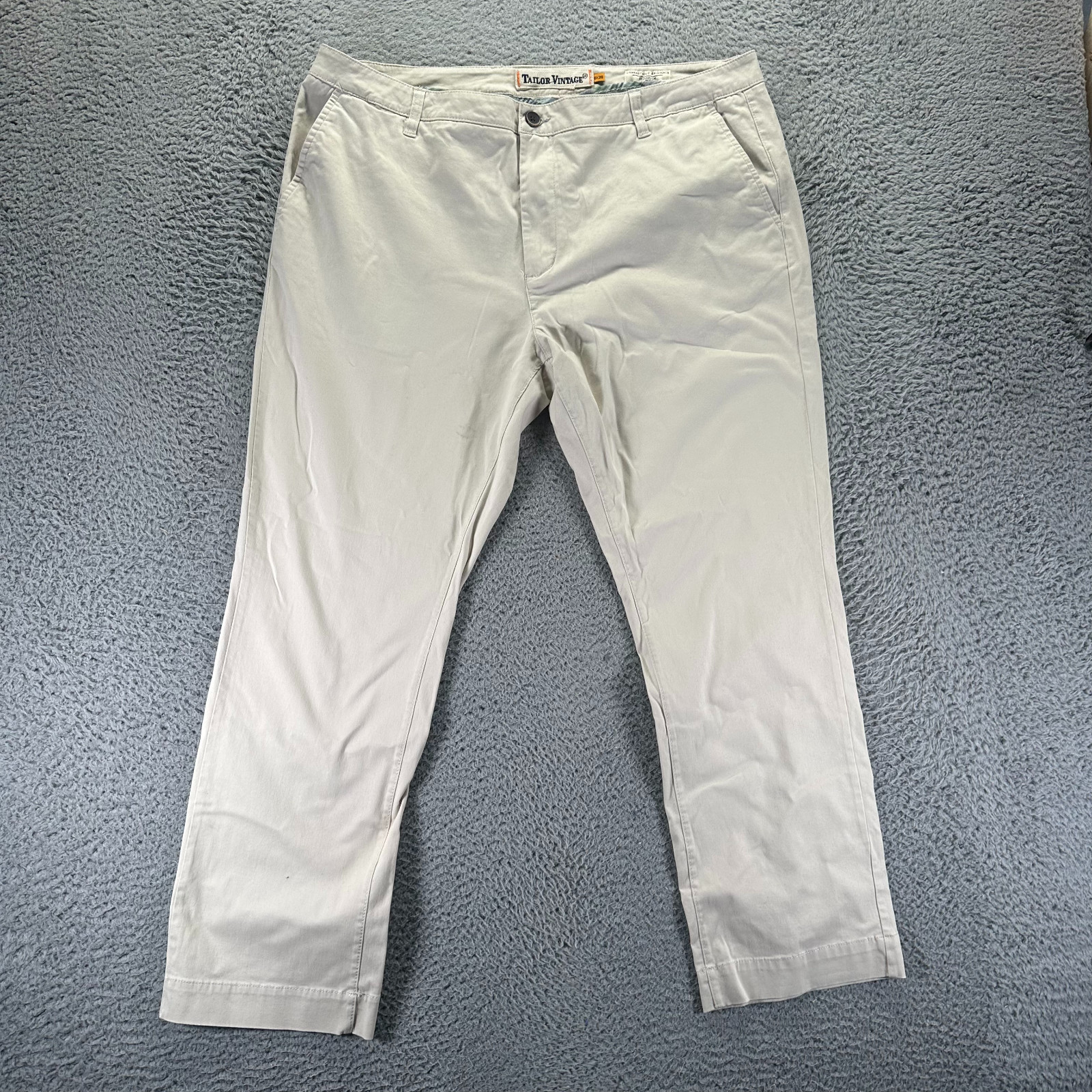 Tailor Vintage Pant Men 40x30 Beige Cotton Chino Straight Slim Business Stretch