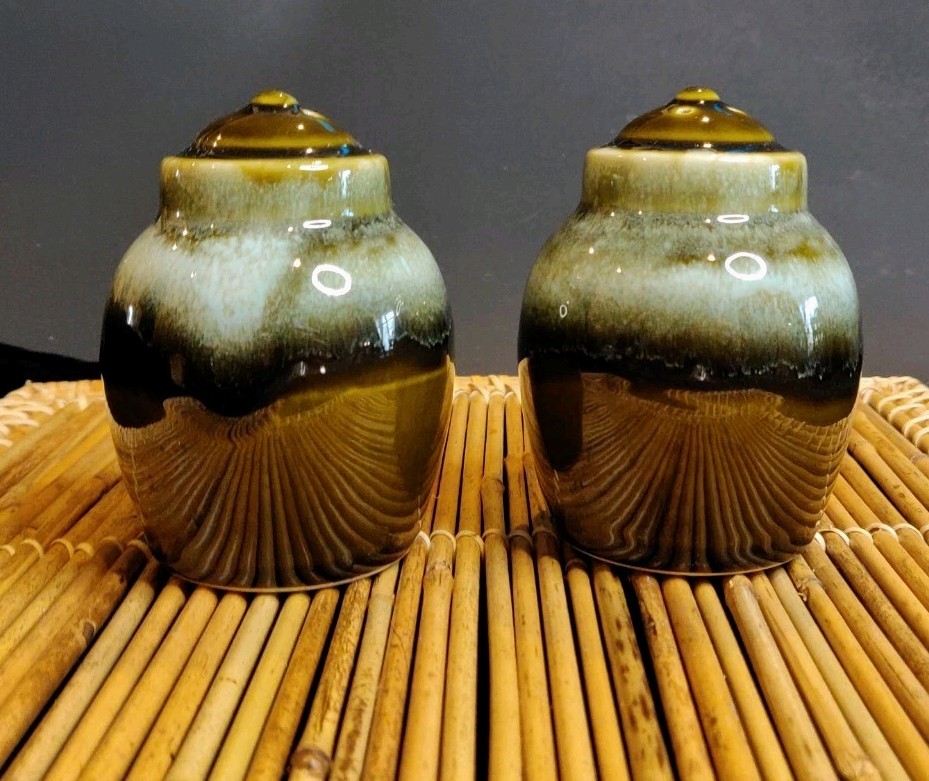 Vtg Pfaltzgraff Gourmet Green Drip Glaze Salt & Pepper Shakers 3D Print Bottoms