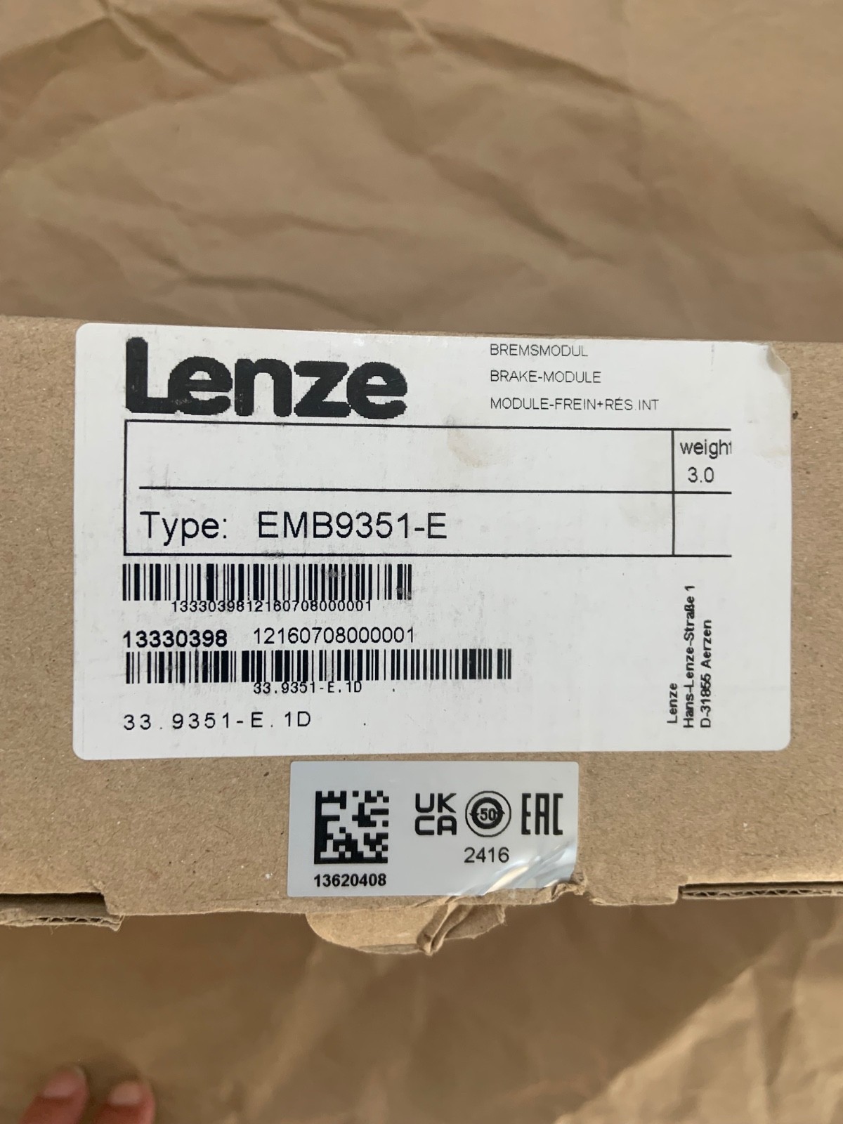 Lenze EMB9351-E Brake Module New in Sealed Box Lenze EMB9351-E Brake Module New in Sealed Box