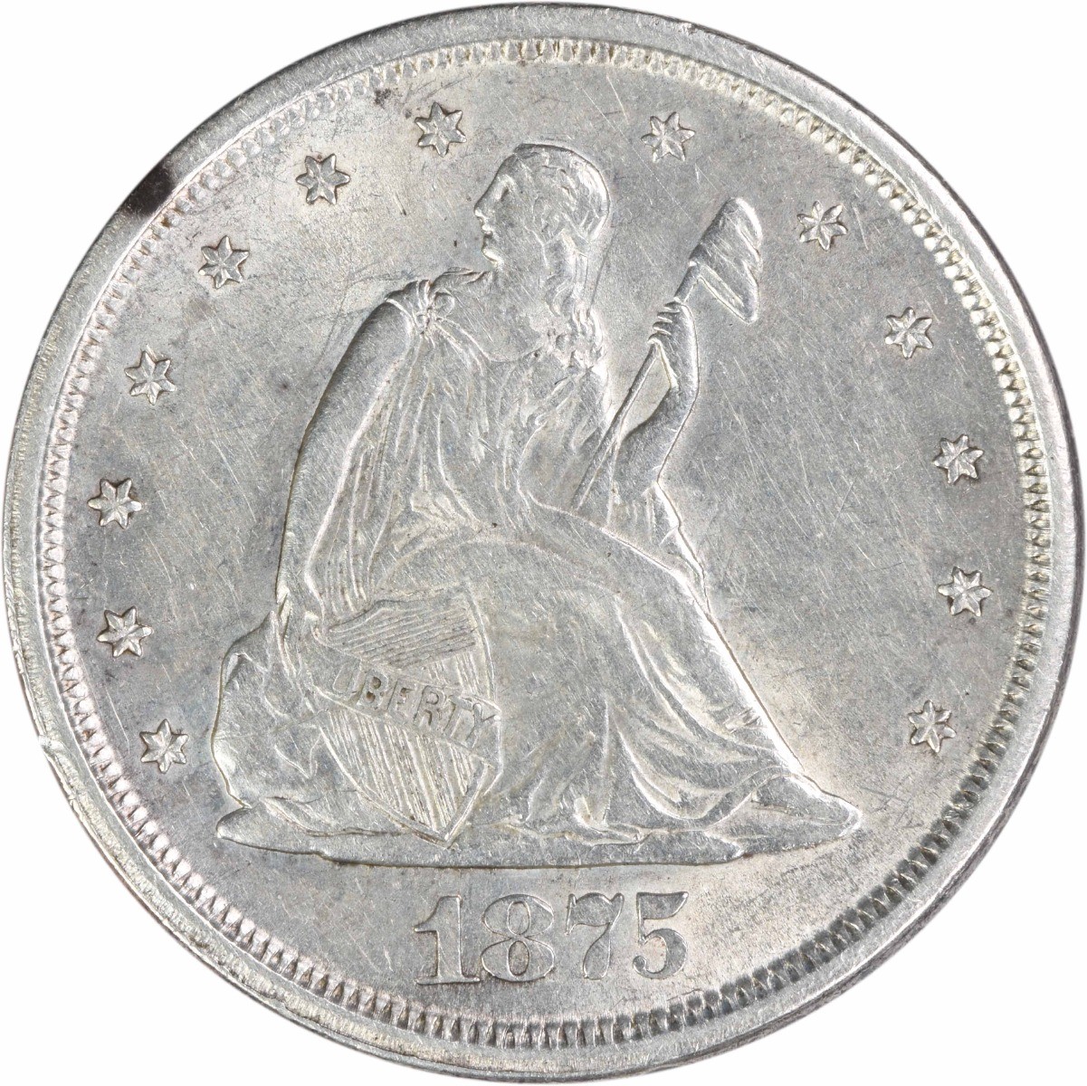 1875-S Twenty Cent Silver Piece AU Uncertified #883