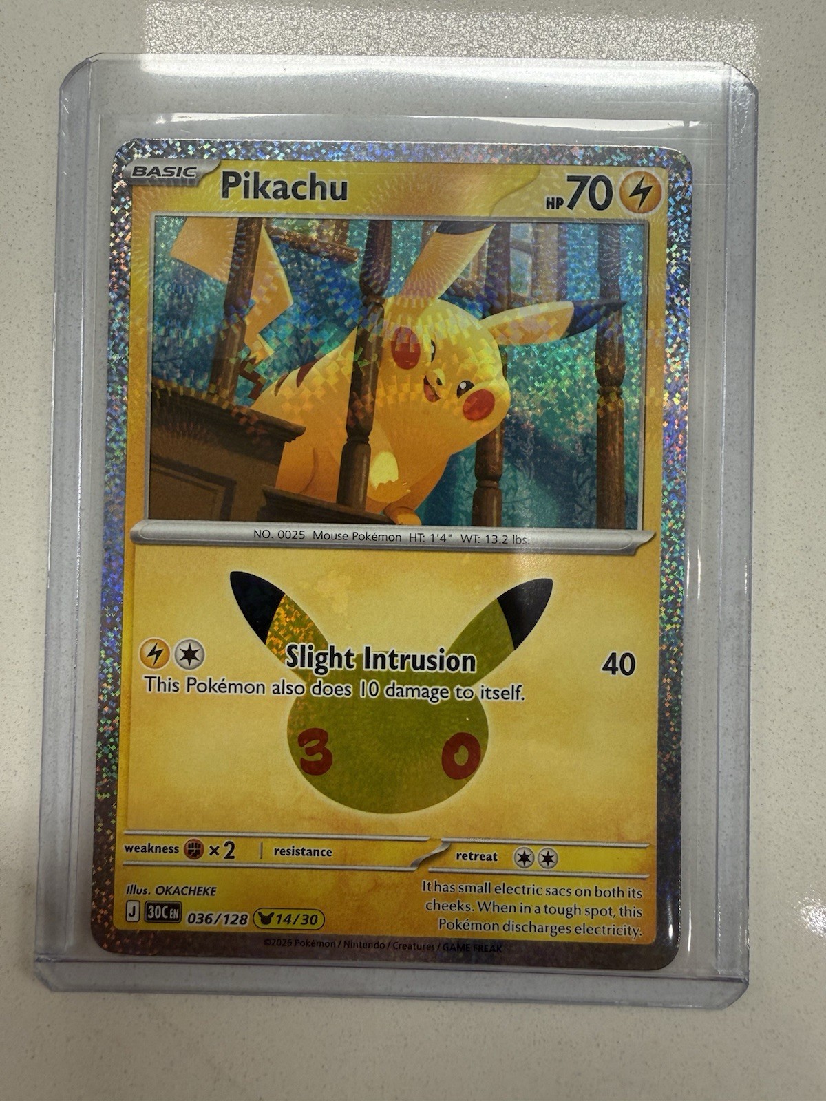 🔥Pikachu 036/128 Holo 14/30 Pokemon 30th Illus. Okacheke NM (In-Hand) 🔥Pikachu 036/128 Holo 14/30 Pokemon 30th Illus. Okacheke NM (In-Hand)