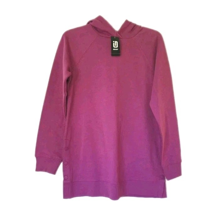 Ideology Women\'s Magenta Hooded Tunic Sweatshirt Side Snap Pullover Size M NWT