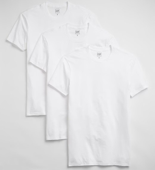 GAP Shirt Mens Medium White Cotton Crew Shirt 3 Pack Classic Crewneck $45 MSRP