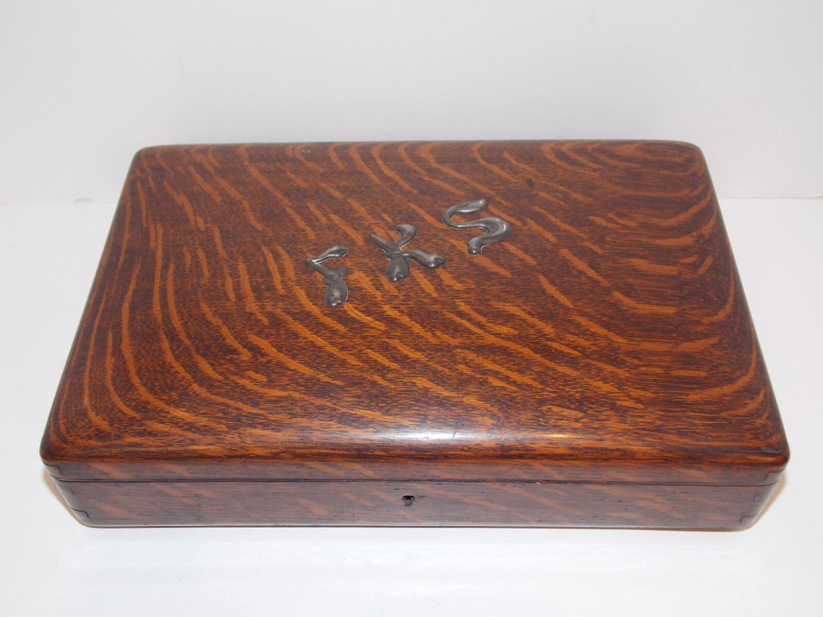 Antique Tiffany & Co. Union Square Tiger Oak Wood Presentation Box  Velvet Lined