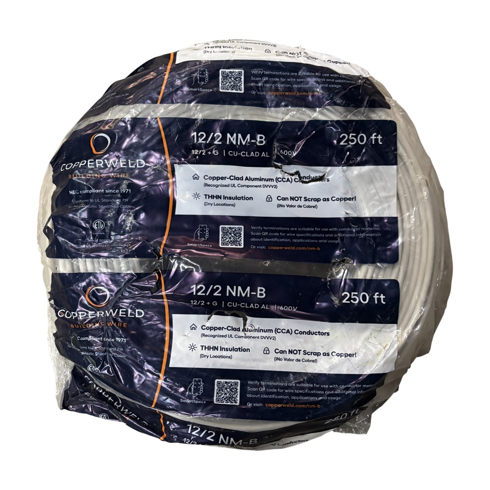 Copperweld 12/2 NM-B 250ft CCA Building Wire 600V THHN Romex Style Cable