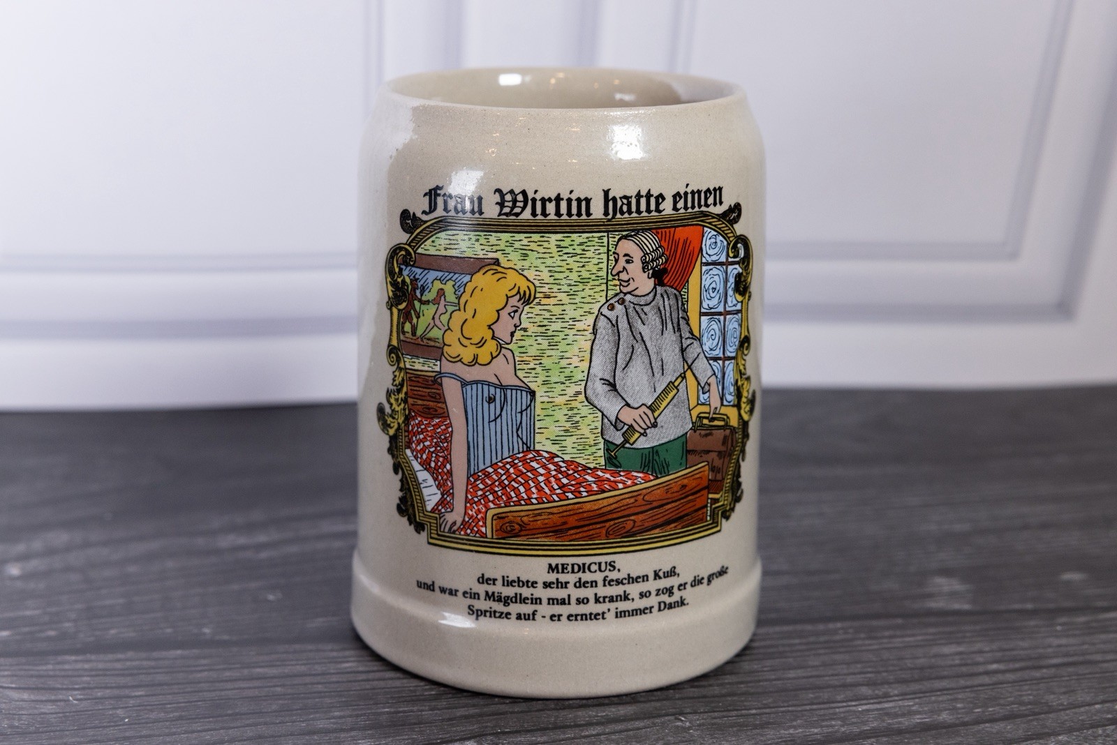 Vintage Gerz 0.5L German Beer Stein Frau Wirtin Medicus Risque Mug Germany