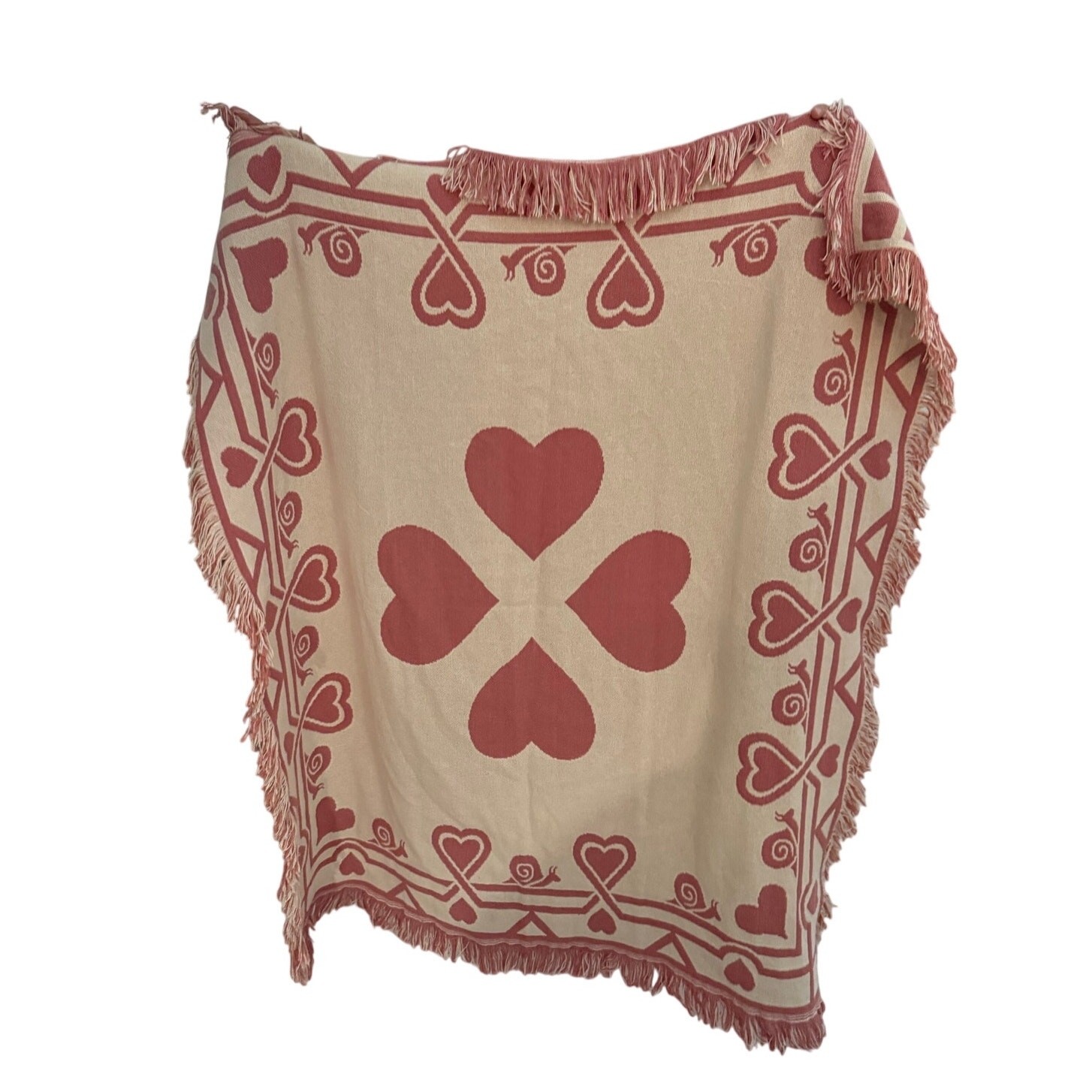 Vintage Pink Tapestry Throw Blanket | Hearts & Snails | 50\