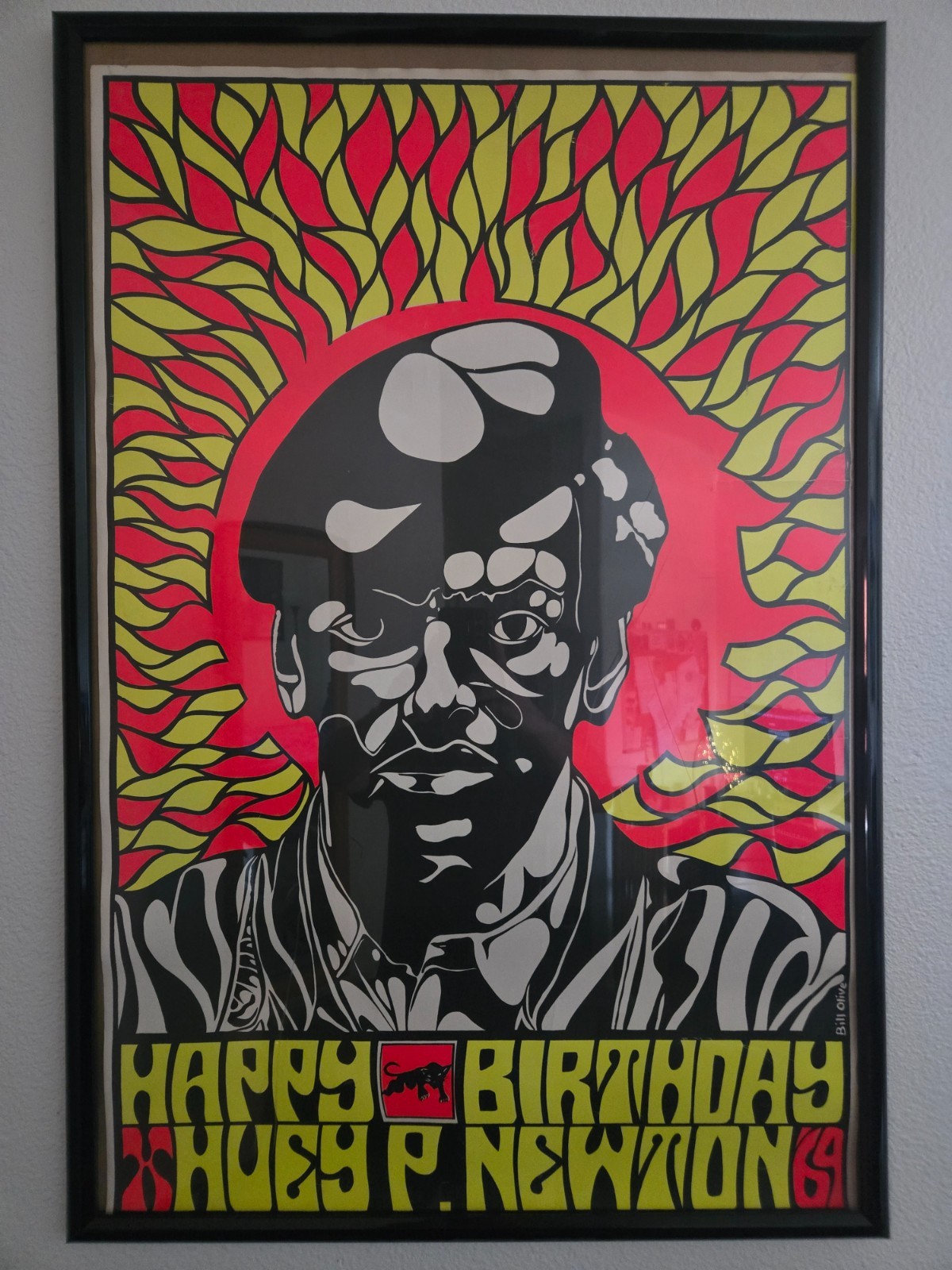 Vintage 1969 Bill Olive Huey P. Newton Black Panther Party Poster Art