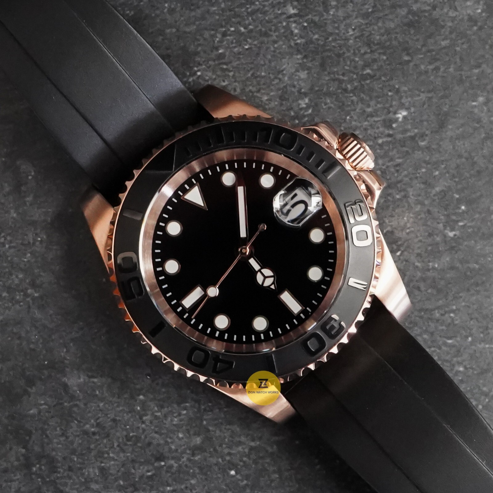 Custom Made 40mm Rose Gold Black YM Style Watch w/ NH35 Movement