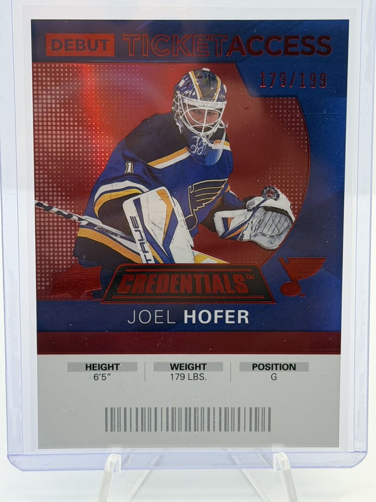 2020-21 UD Credentials Joel Hofer Debut Ticket Access #117 Red 179/199 Rookie 2020-21 UD Credentials Joel Hofer Debut Ticket Access #117 Red 179/199 Rookie