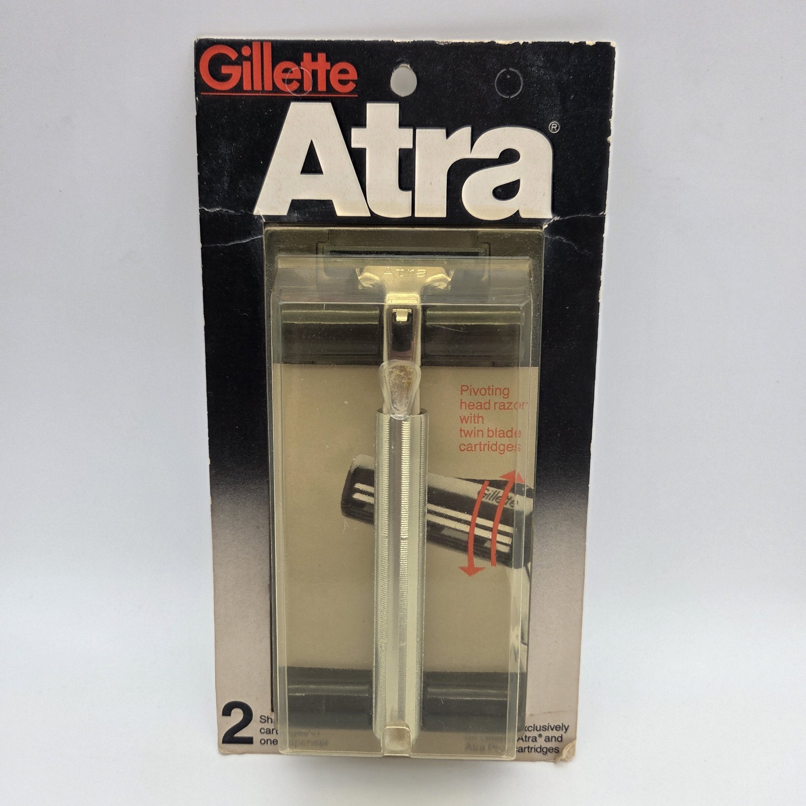 Vintage 1987 Gillette ATRA Pivoting Head Razor with Twin Blade Cartridges NOS