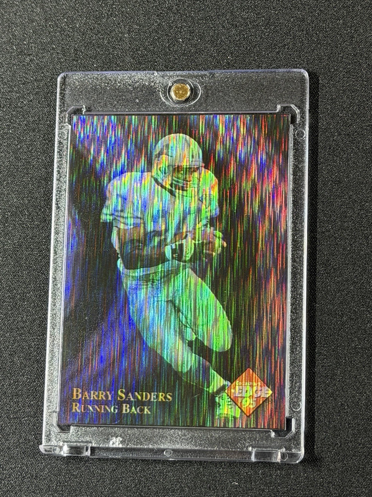 Barry Sanders 1995 Collector\'s Edge Excalibur 22K Raindrop Prism Dual Sided SSP Barry Sanders 1995 Collector\'s Edge Excalibur 22K Raindrop Prism Dual Sided SSP