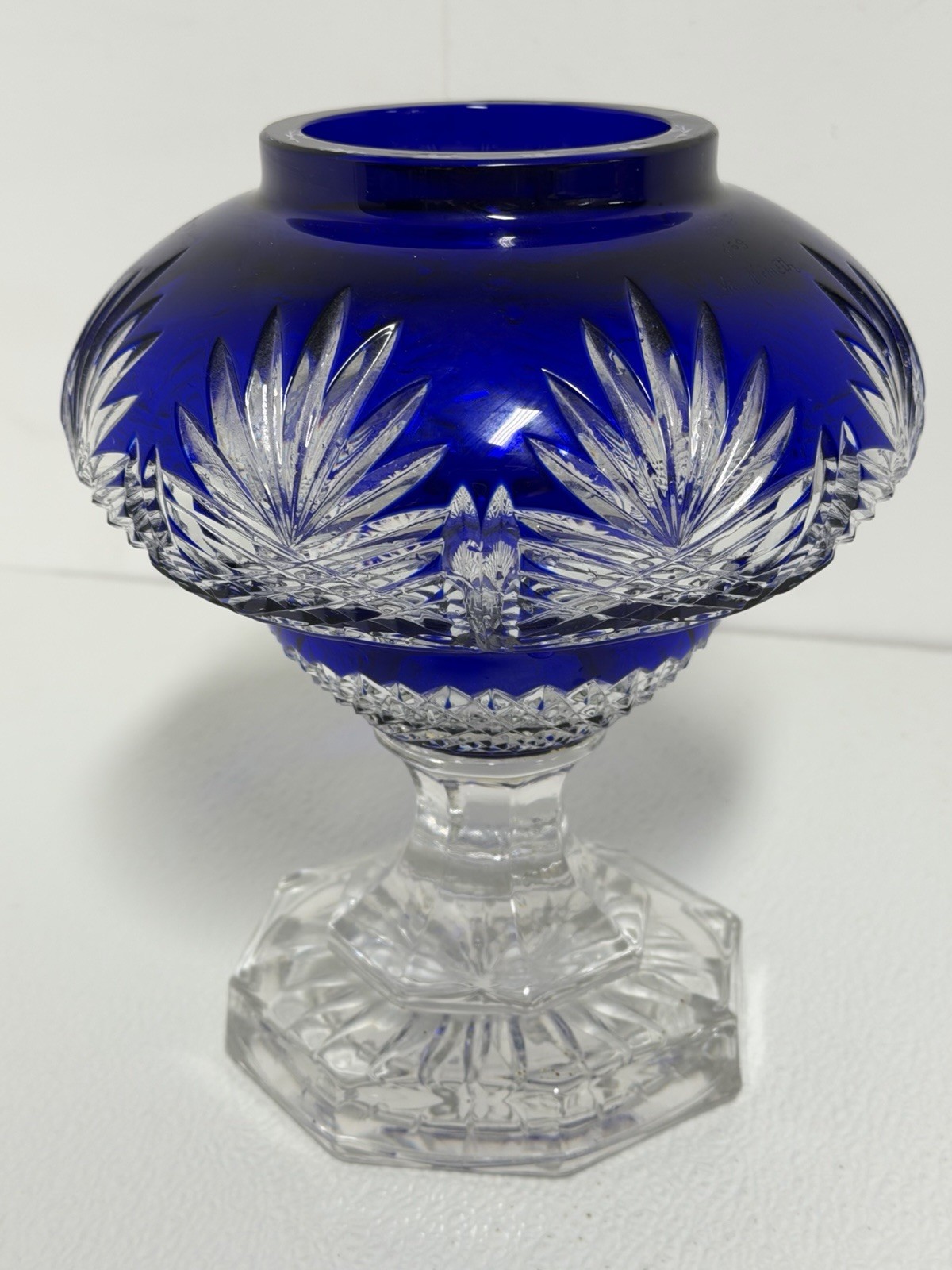 Beautiful Cobalt Blue & Clear Cut Crystal Compote Pedestal Dish