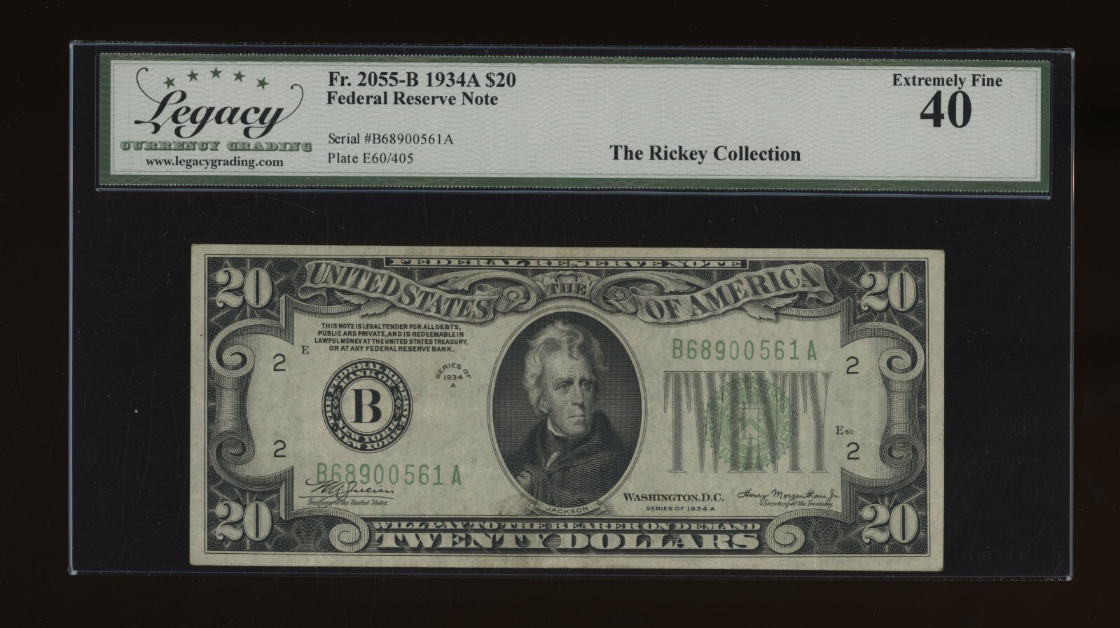 DBR 1934-A $20 FRN New York Fr. 2055-B Legacy XF-40 Serial B68900561A