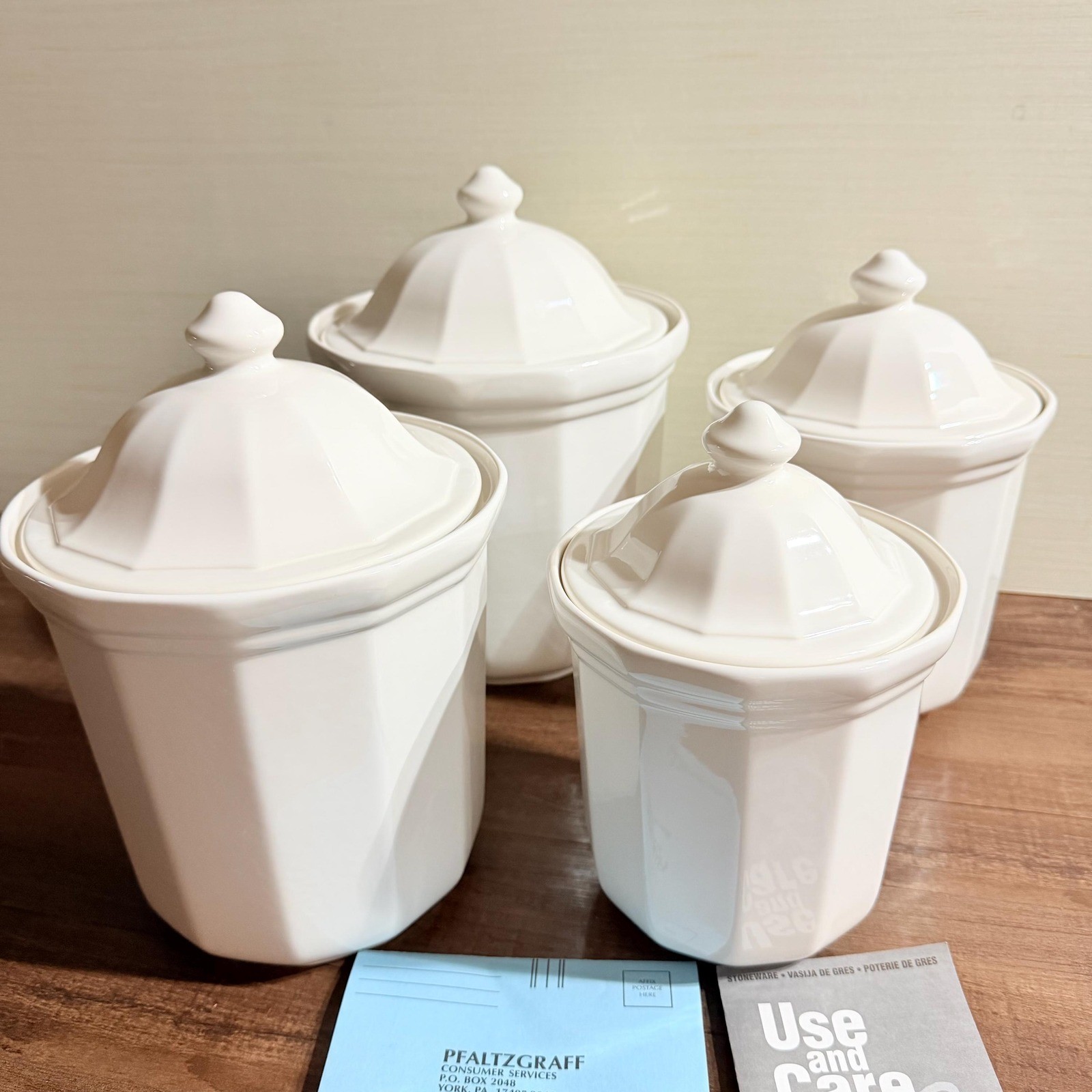 VTG 80s Pfaltzgraff Heritage White 4 Piece Canister Set NOS Original Box Unused VTG 80s Pfaltzgraff Heritage White 4 Piece Canister Set NOS Original Box Unused