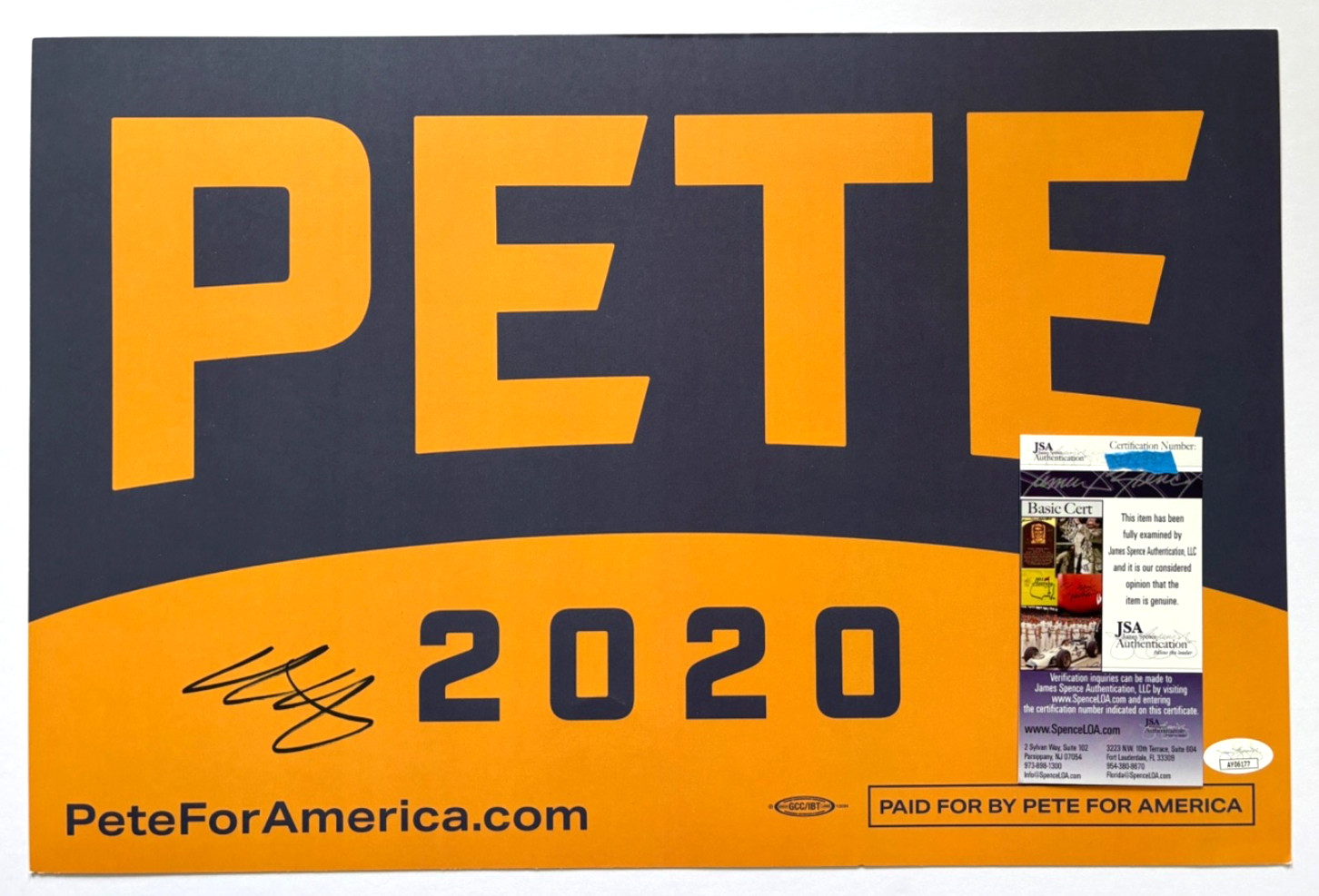 MAYOR PETE BUTTIGIEG SIGNED OFFICIAL CAMPAIGN POSTER SIGN 2020 PRESIDENT JSA