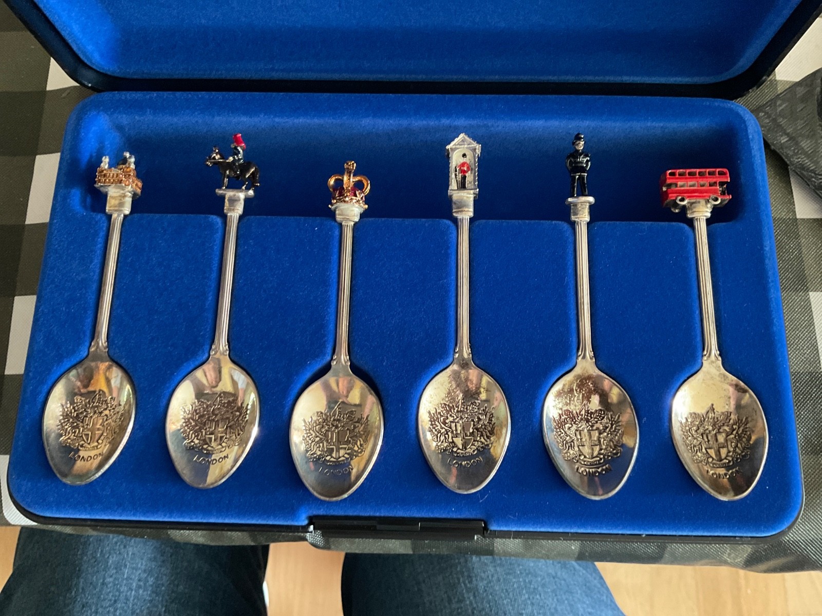 Set 6 WAPW UK Silver Plated Souvenir Spoons Enamel 3-D London Landmarks w Box Set 6 WAPW UK Silver Plated Souvenir Spoons Enamel 3-D London Landmarks w Box