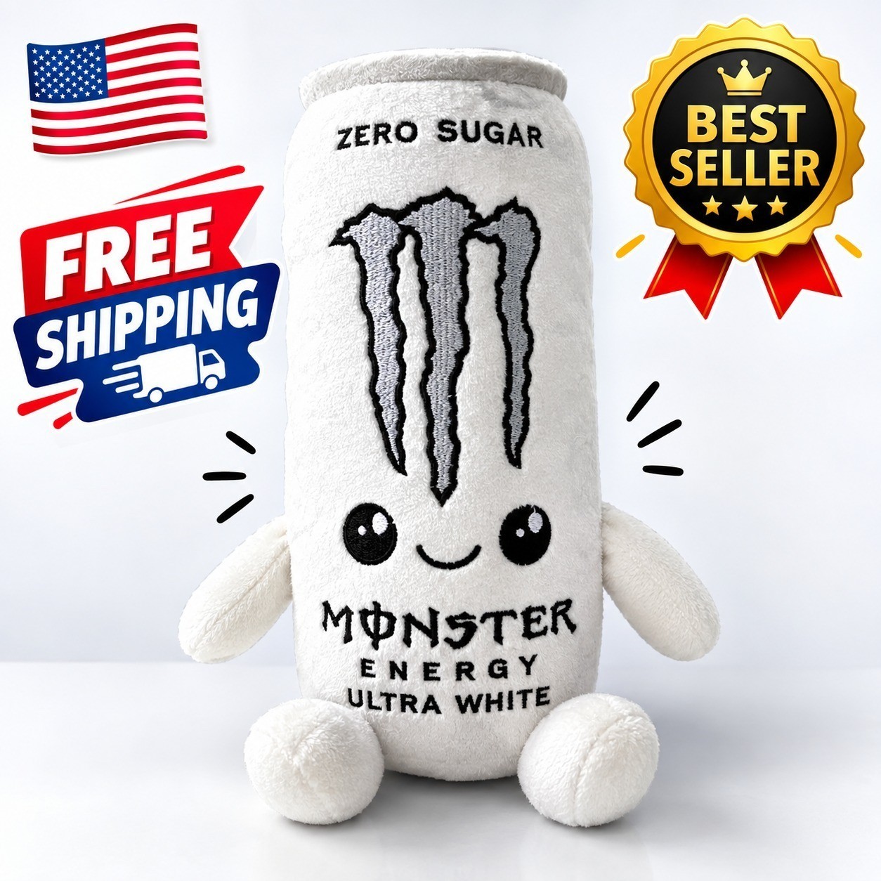 Monster Energy Drink Plush Toy White Zero Sugar Can Soft Stuffed Doll Decor Gift