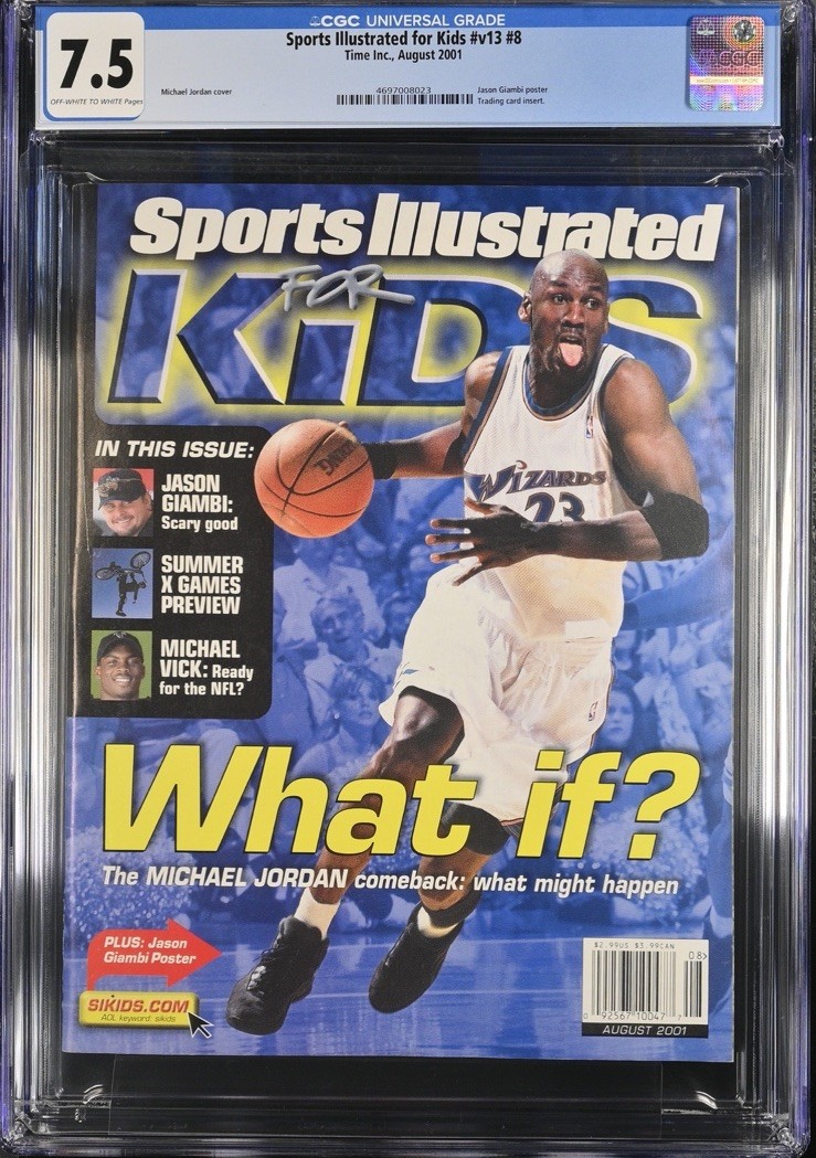 MICHAEL JORDAN RARE 2001 NEWSSTAND SI FOR KIDS CARD INSERT WIZARDS CGC 7.5