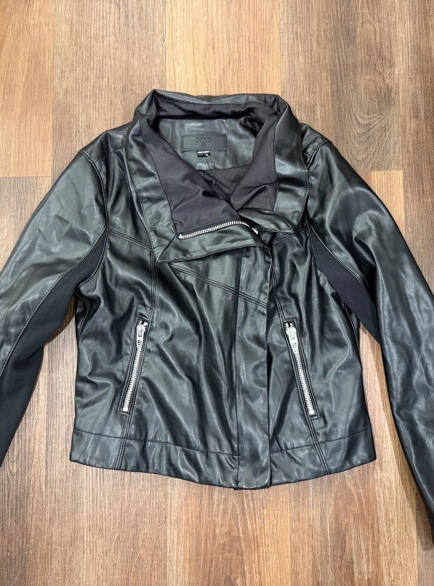 BLANKNYC Black Faux Leather Mixed Media Moto Jacket Women’s Size M