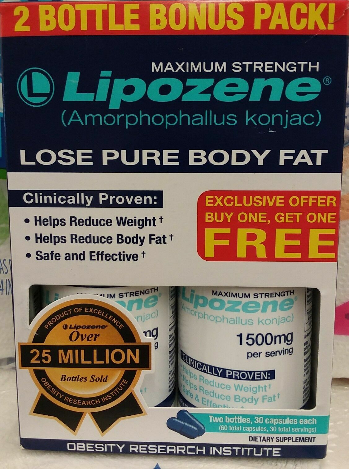 2 Pack Lipozene Maximum Strength Weight Loss aid 60 capsules 