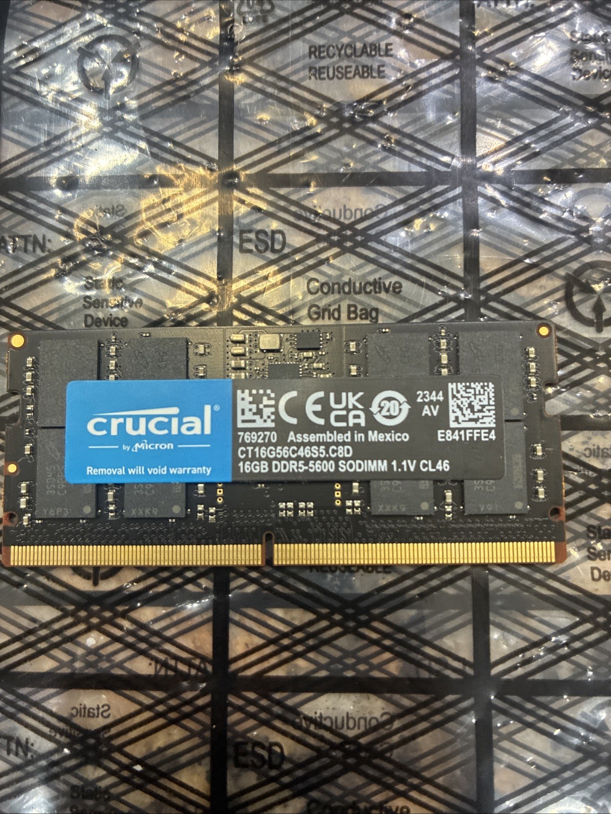 Micron Crucial 16GB DDR5-5600 SO-DIMM DDR5 SDRAM Laptop RAM CT16G56C46S5.C8D Micron Crucial 16GB DDR5-5600 SO-DIMM DDR5 SDRAM Laptop RAM CT16G56C46S5.C8D