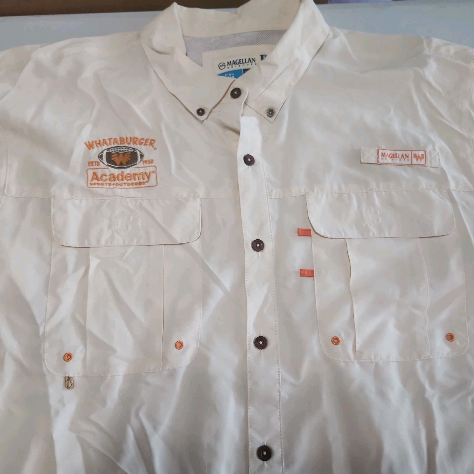 Whataburger Magellan Academy Fish Gear Moisture WickedShirt Mens XL Cream Burger Whataburger Magellan Academy Fish Gear Moisture WickedShirt Mens XL Cream Burger