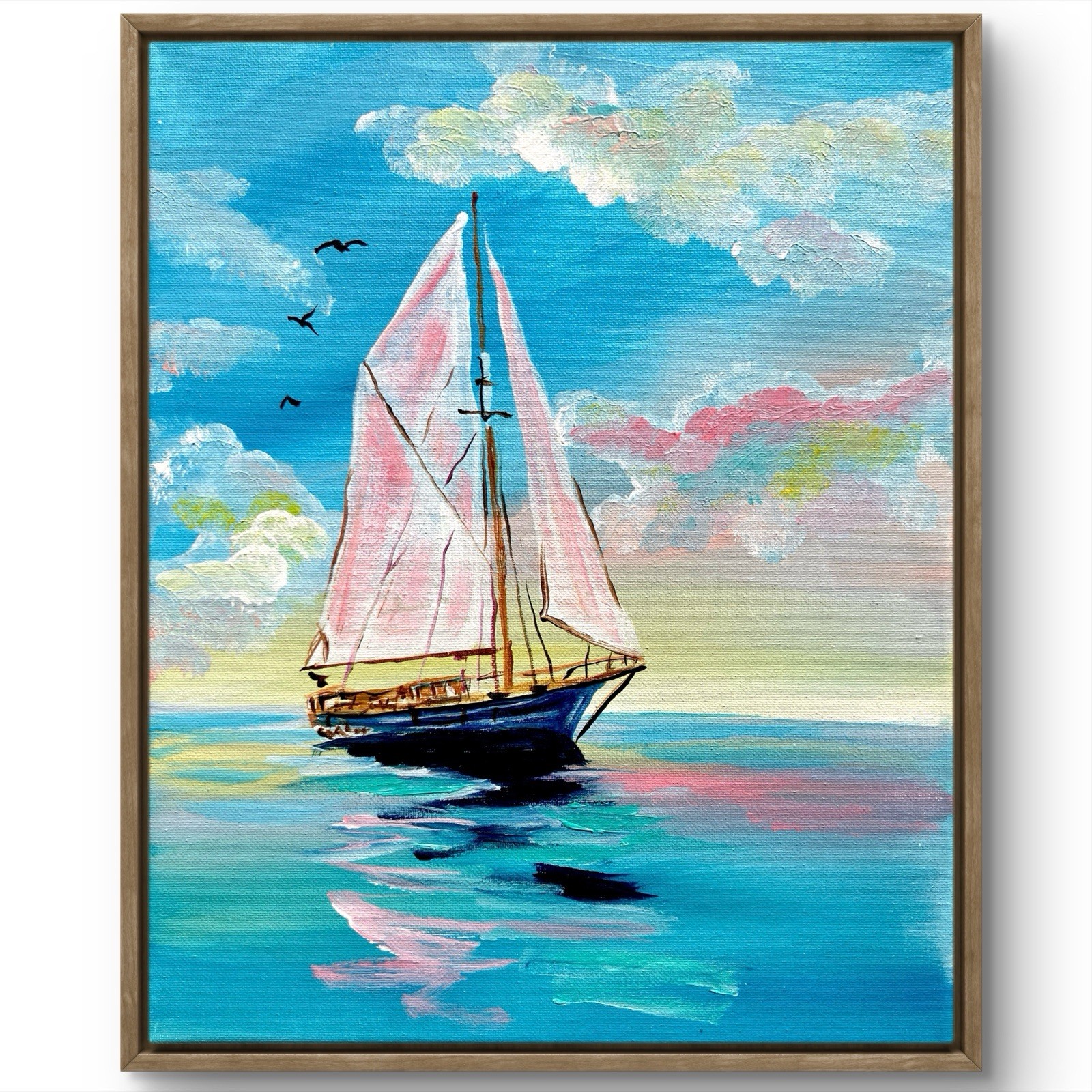 TITA PAINTZ Beautiful Sailboat Ocean Painting Original Handmade Wall Art 11x14