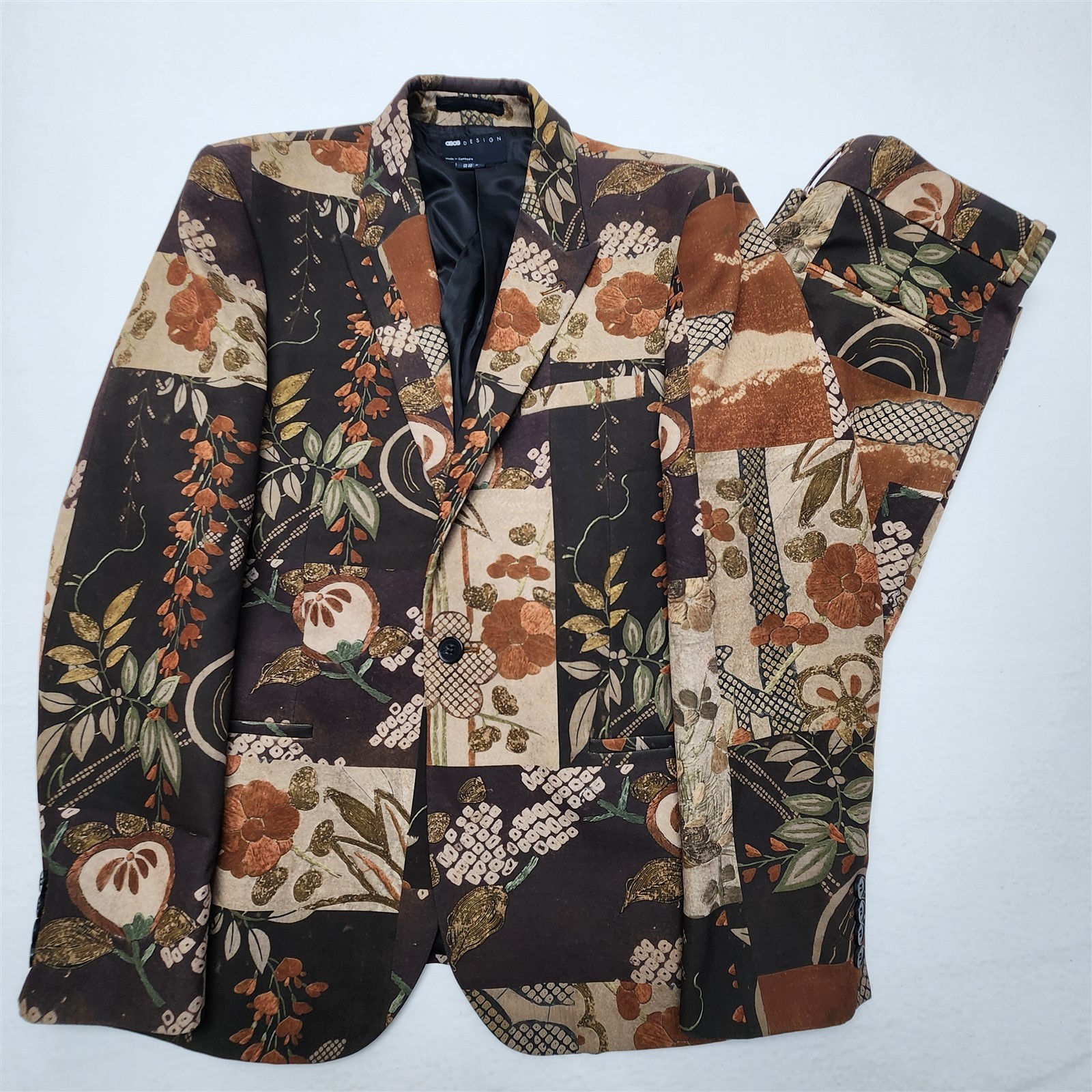 ASOS Design 40R 30x30 Multi Print Skinny Stretch Peak Lapel 1Btn 2Pc Mens Suit