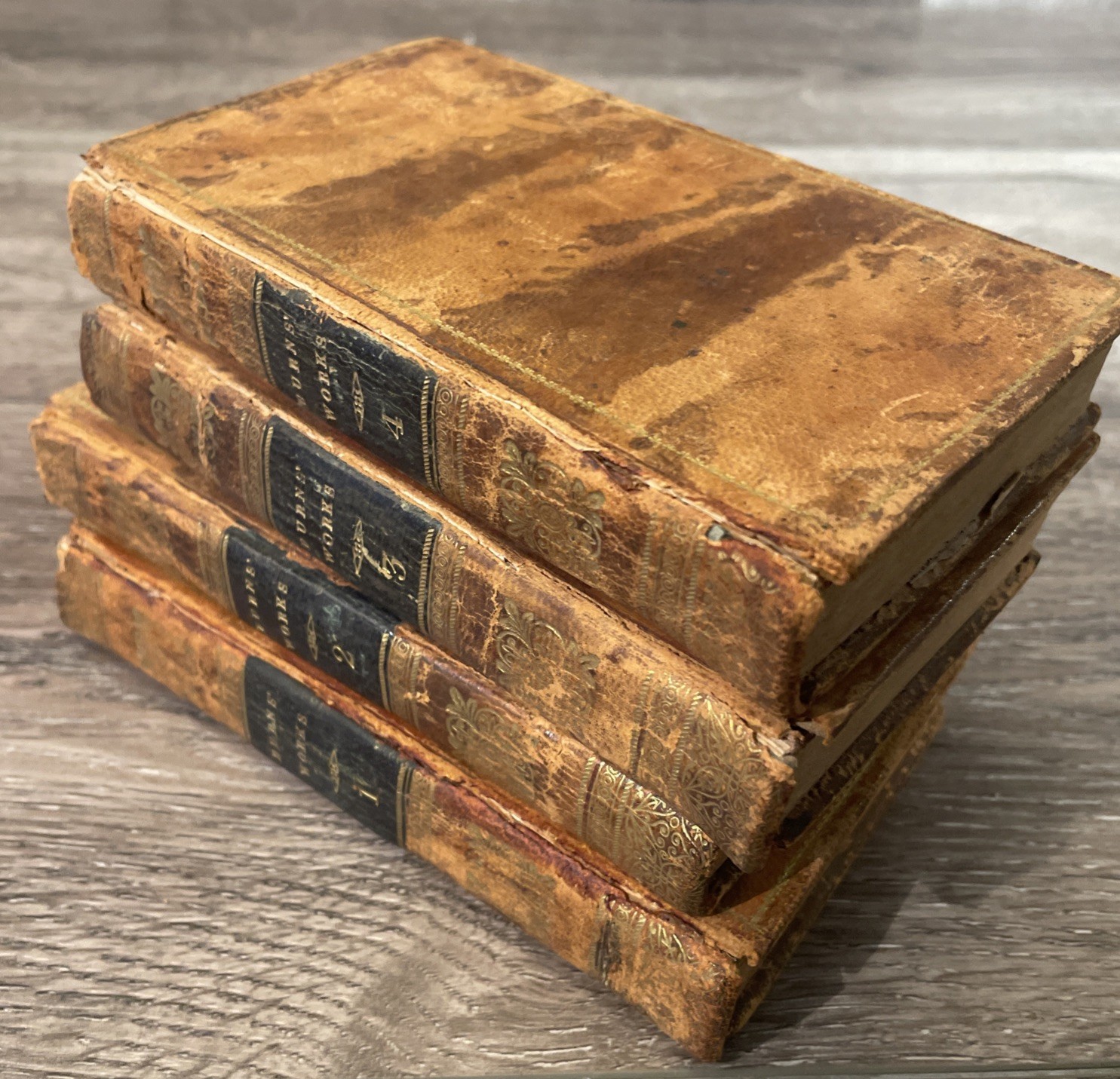 Antique 1824 The Works of Robert Burns Complete 4 Volume Set Leather WA Bartow