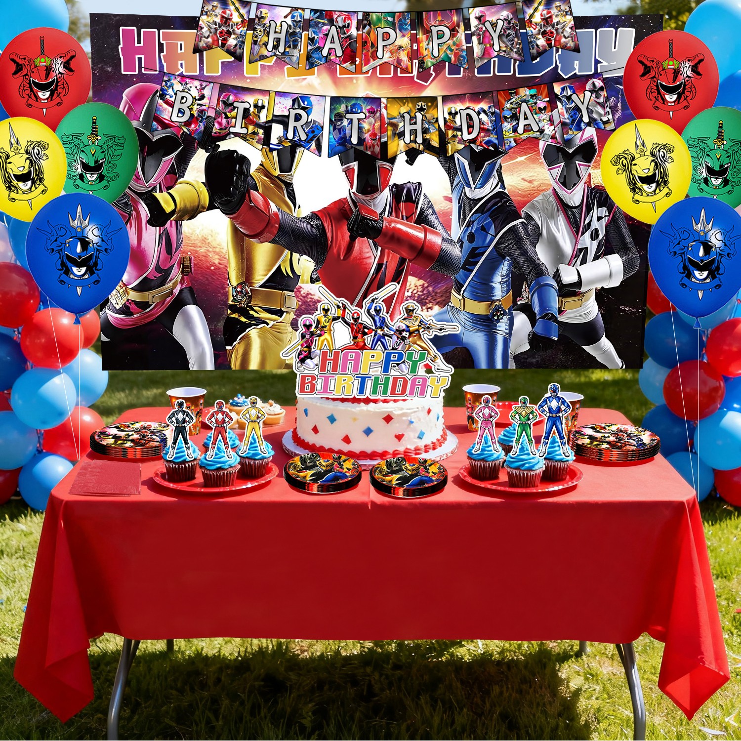 Power Rangers Party Decoration Backdrop Cake Toppers Tableware Balloons Supplies