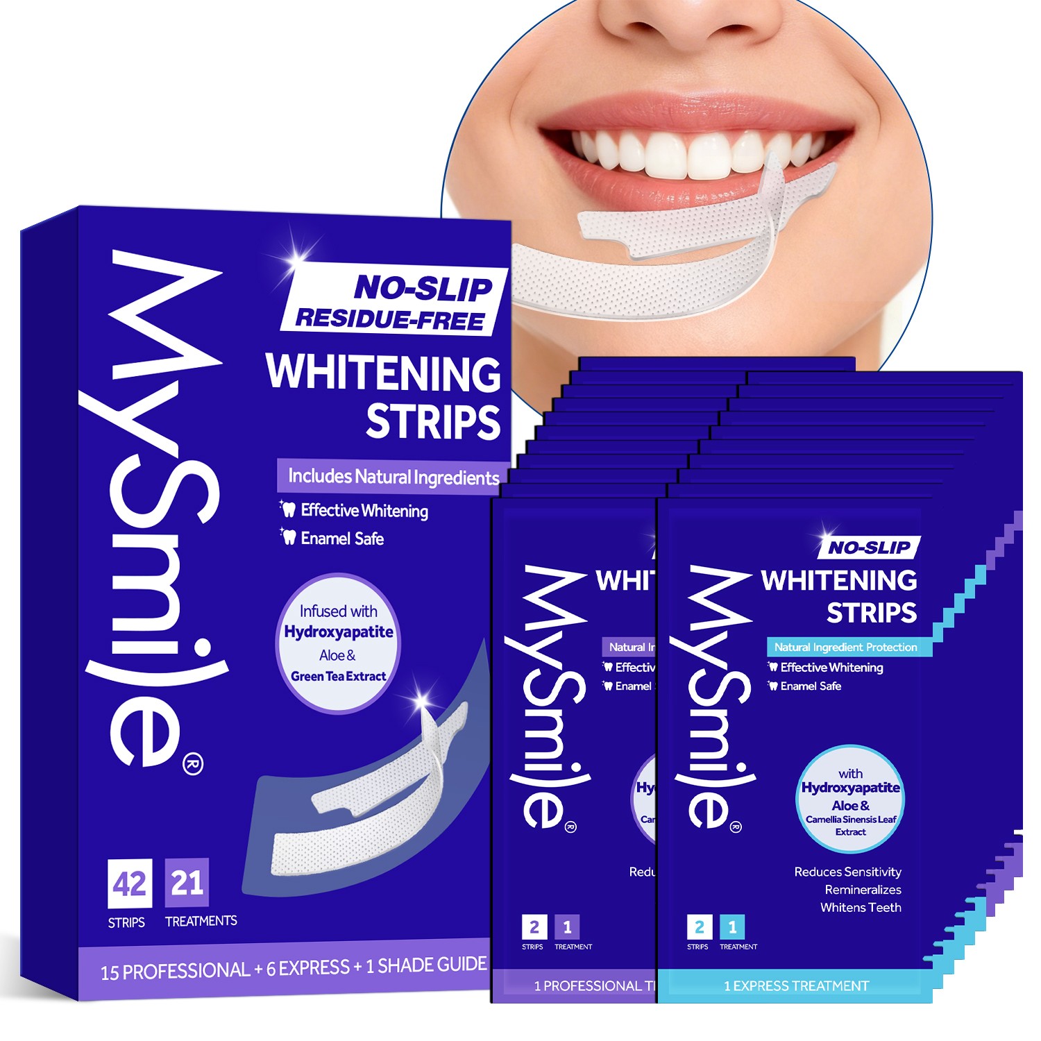 MySmile 42pcs Teeth Whitening Strips Non-Sensitive Whitestrips 21 Treatments