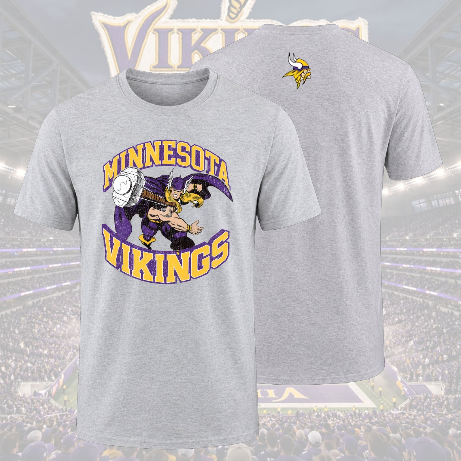 Hot Minnesota Vikings Disney x Champion ASH Gray Thor Reverse Weave Tshirt