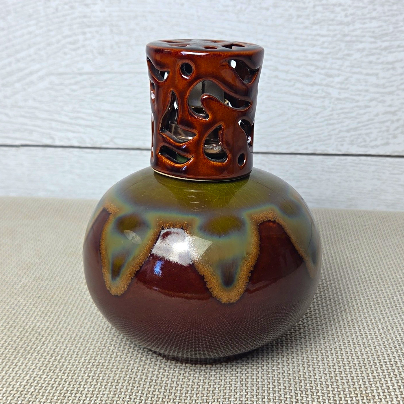 Vintage Studio Art Pottery Oil Lamp Drip Glaze Ceramic 4\ Vintage Studio Art Pottery Oil Lamp Drip Glaze Ceramic 4\