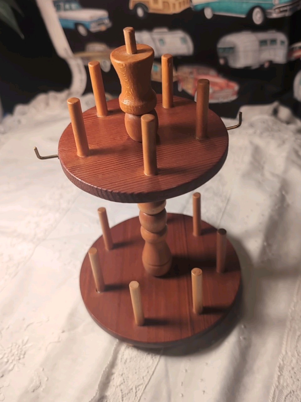 Vintage Wooden Thread Spool Rack Tabletop Sewing Storage